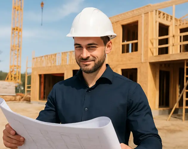 Builder examining project documents for residential and small commercial performance bond needs.